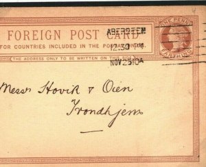 GB QV Stationery PENNY FARTHING Late Use 1910 Card 1¼d Norwau Trondheim 40.1