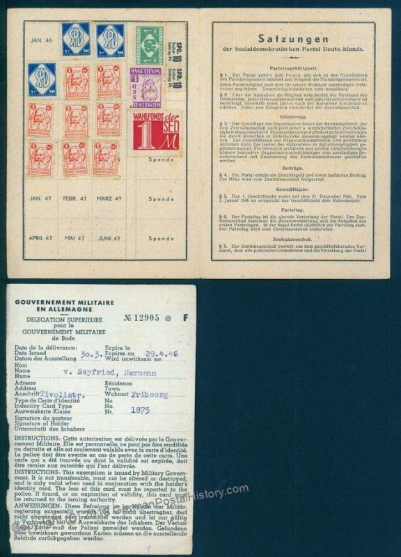 Germany 1946 Sozialdemokratische Partei SPD ID Revenue Stamps Socialists D 95716