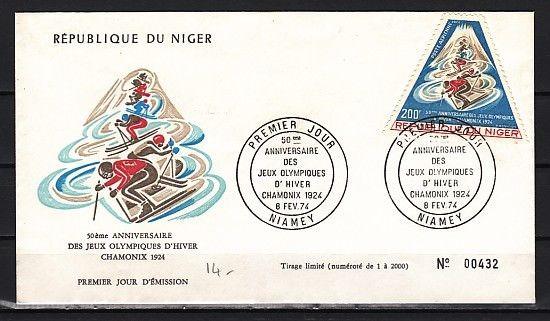 Niger, Scott cat. C227. Olympic Skiers issue on a First day cover. ^