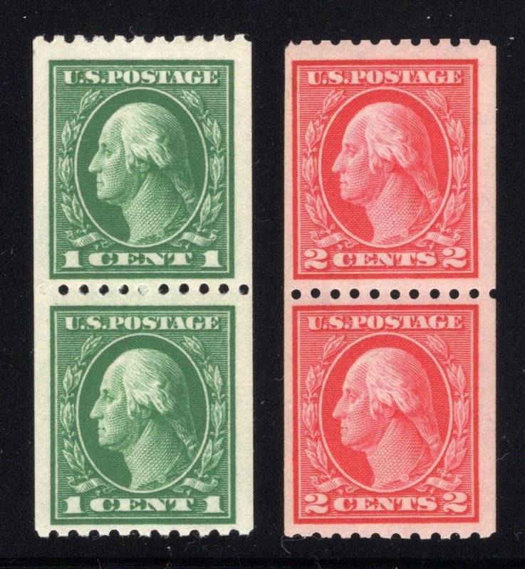USA 1914 1¢ & 2¢ Coil Pairs, perf 10 Horiz - OG MNH - SC# 441-442 (ref# 239163)