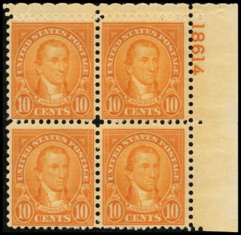 US #642 MONROE MNH UR PLATE BLOCK #18614