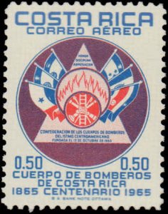 Costa Rica #C421-C425, Complete Set(5), 1966, Fire / Firefighting, Never Hinged