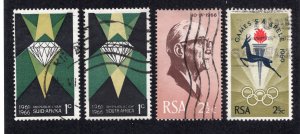 South Africa 1966-69 Group of 4 Commemoratives, Scott 310a, 310b, 345, 353 used