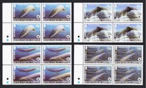 BAT WWF Blue Whale 4v Blocks of 4 Left Margins SG#361-364 MI#353-356 SC#326-329