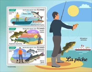 Chad - 2023 Fishing, Walleye, Sturgeon, Wels Catfish - 3 Stamp Sheet TCH230109a