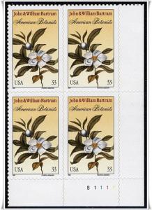 SC#3314 33¢ John & William Bartram Plate Block: LR #B1111 (1999) SA