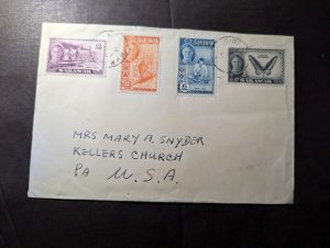 1957 British Sarawak Borneo Cover Sibu to Kellers Church PA USA Mary A Snyder