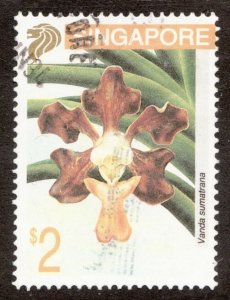 1995 Singapore #665 - $2 Vanda sumatrana Iris flower - Used postage stamp