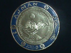 ​AJMAN-AIRMAIL-FIRST MAN ON THE MOON-APOLLO 11-ALUMINIUM REPLICA ROUND STAMP