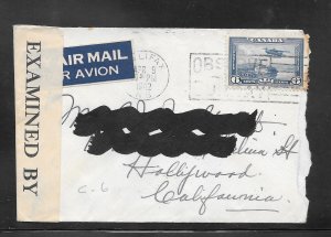 Canada #C6 on HALIFAXN.S. APR/9/1942 Censored Airmail Cover (A1245)