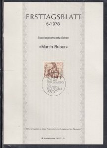 Ersttagsblatt 5/78 Scott 1268  -Martin Buber