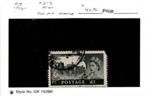 Great Britain, Postage Stamp, #312 Used, 1955 Queen Elizabeth (AC)