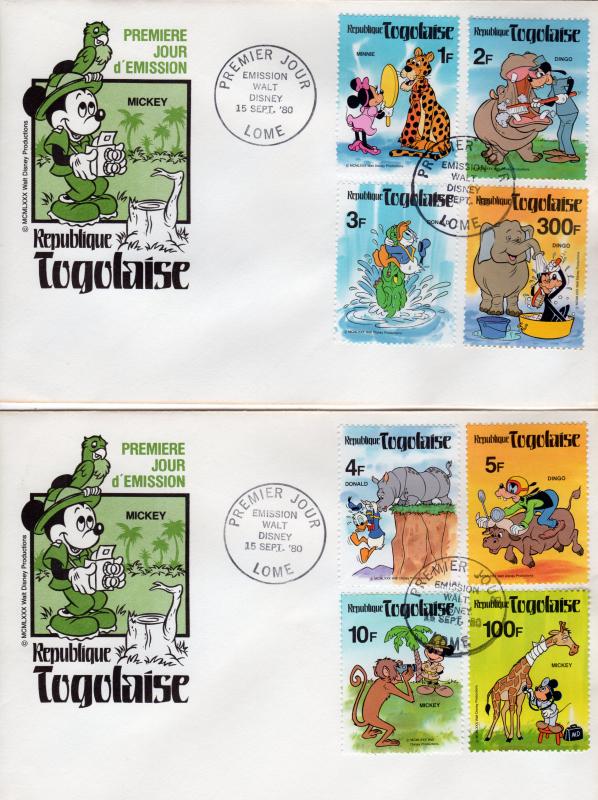 Togo 1980 Sc#1064/1071 DISNEY CHARACTERS MICKEY SET (8) FDC (2)