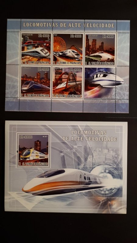 Trains and locomotives - Sao Tome and Principe 2007 - Complete SS+Bl ** MNH