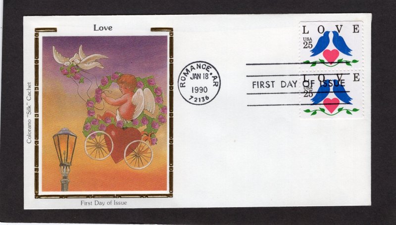 2441a LOVE, FDC booklet pair Colorano Silk