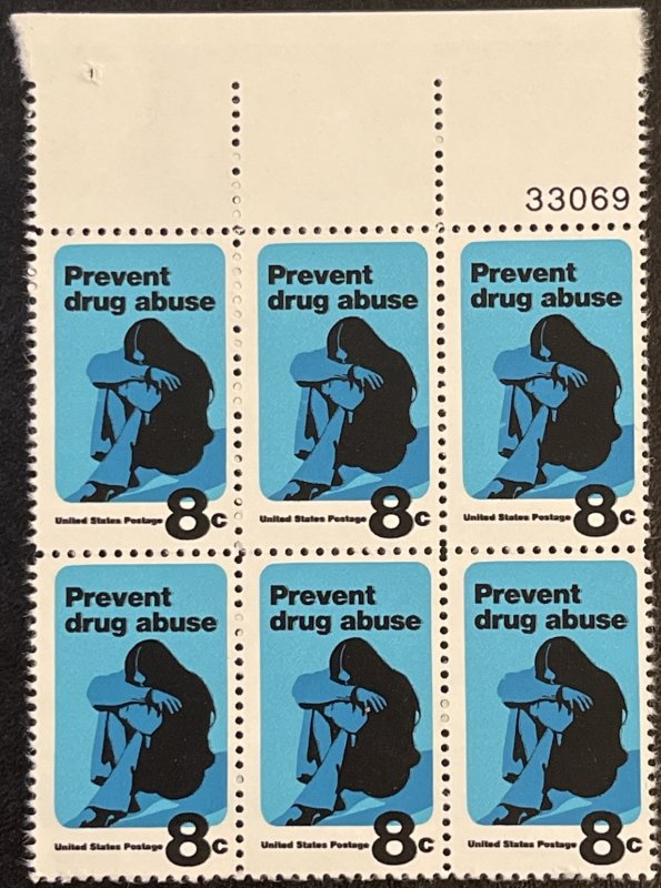 Scott #1438 1971 8¢ Prevent Drug Abuse MNH OG plate block of 6