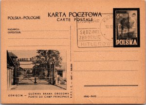 1947 Krakow Poland Auschwitz Memorial Postcard Concentration Camp Entrance