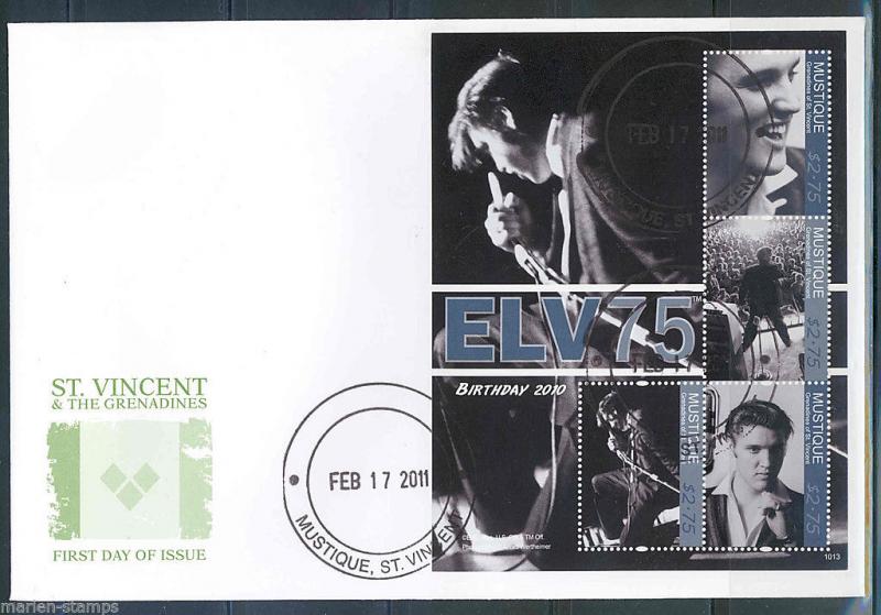 ST VINCENT MUSTIQUE ELVIS PRESLEY 75TH BIRTH ANNIVERSARY SHEET II FDC 