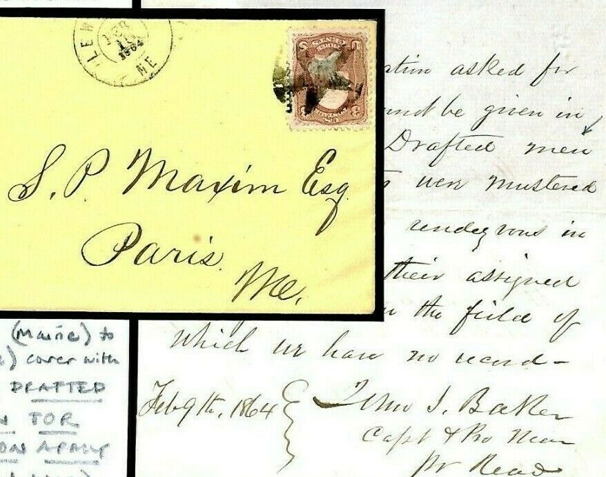 USA CIVIL WAR Cover Historic Letter re CONSCRIPTS Lewiston Paris 1864 ...