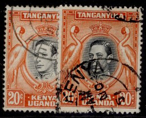 KENYA UGANDA TANGANYIKA GVI SG139b + 139ba, 20c SHADE VARIETIES, FINE USED.