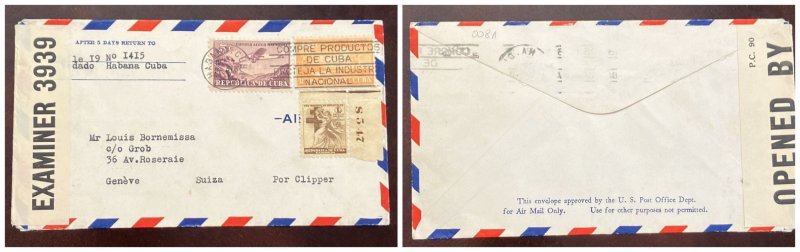 O) CUBA, POR CLIPPER,  CENSORSHIP, POSTAL TAX STAMP - MOTHER AND CHILD,  AIRPLAN