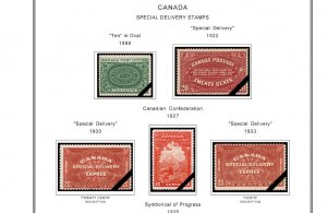 COLOR PRINTED CANADA [CLASS.] 1851-1955 STAMP ALBUM PAGES (37 illustrated pages)