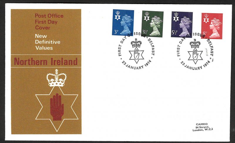 Great Britain Northern Ireland New Definitive Values (1974) FDC