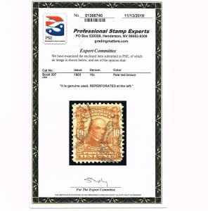 VERY AFFORDABLE GENUINE SCOTT #307 F-VF USED DANIEL WEBSTER PSE CERT #20322