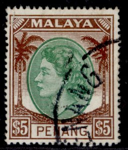 MALAYSIA - Penang QEII SG54, $5 brown & bronze-green, FINE USED. Cat £15.