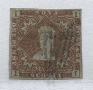 Nova Scotia QV 1853 1d used with 4 margins