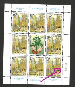 MONTENEGRO-MNH SMALL SHEET-FOREST-TAX STAMPS-ENGRAVER-2002.