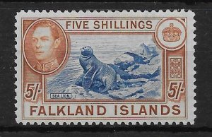 FALKLAND ISLANDS SG161d 1950 5/= STEEL-BLUE & BUFF-BROWN MTD MINT