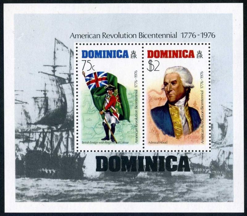 Dominica 472-477,477a,MNH. USA-200,1976.Solders,Flags,Ship,George Washington.