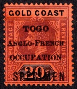 Togo SGH58 20/- Purple and black/red Opt SPECIMEN M/M