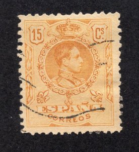 Spain 1917 15c yellow ocher Alfonso XIII, Scott 310 used, value = 35c
