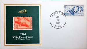 1984 50th Anniversary Duck Stamp FDC of RW11 1944 WHITE-FRONTED GEESE, NEW YORK