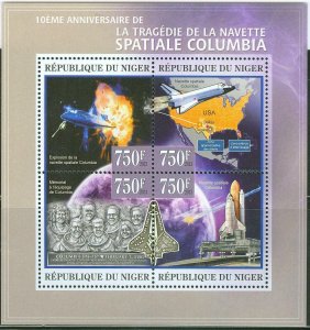 NIGER 2013 10TH MEMORIAL ANNIVERSARY COLUMBIA SPACE SHUTTLE SHEET