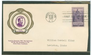 US 902 1940 3c/75th anniversary of the thirteenth amendment on an addressed first day cover with a rice cachet.
