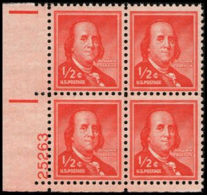 US #1030 FRANKLIN MNH LL PLATE BLOCK #25263