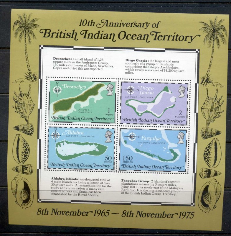 BIOT 1975 10th Anniversary, Island Maps MS MUH