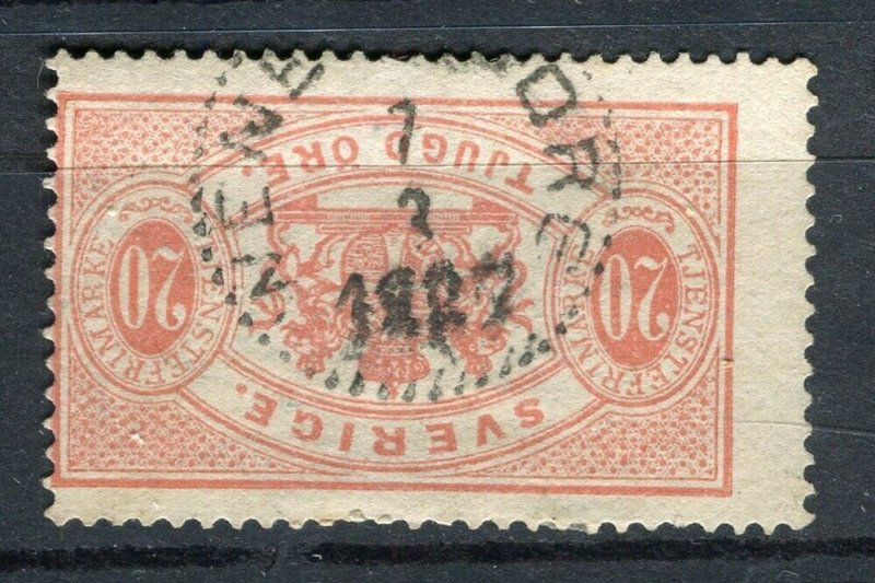 SWEDEN; 1880s early classic Official issue used 20ore. value fair Postmark