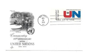 1419 United Nations 25th Anniversary, ArtCraft, 'mail early' tab single FDC