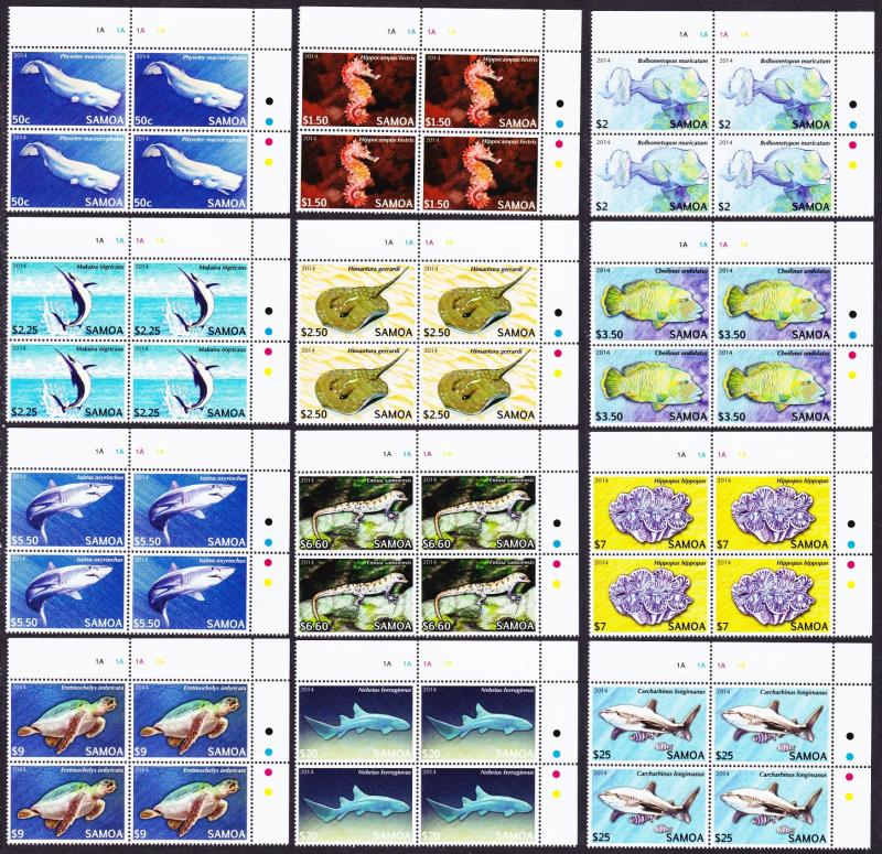 Samoa Threatened Species 12v Top Right Corner Blocks of 4 SC#1167-1178 SALE