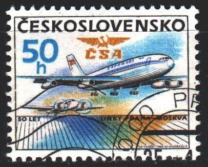 Czechoslovakia. 1986. 2860. Airplane, 50 years of airline. USED.