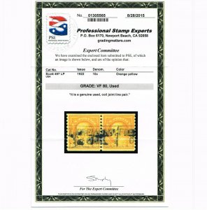 EXCEPTIONAL GENUINE SCOTT #497 USED COIL LINE PAIR PSE CERT GRADED VF-80  #9669