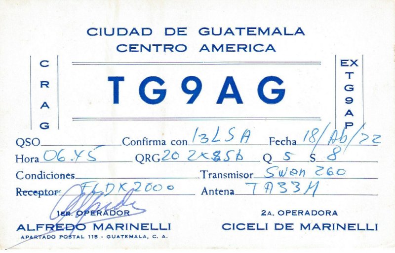 8690 Amateur Radio QSL Card  CIUDAD DE GUATEMALA CENTRO AMERICA