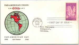 US FIRST DAY COVER 50th ANNIVERSARY of the PAN-AMERICAN Union Cachet 1940