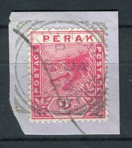 MALAYA; PERAK 1890s classic Tiger issue fine used 2c. POSTMARK PIECE