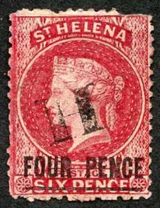 St Helena SG13 4d Carmine words 17mm Fine used Cat £50