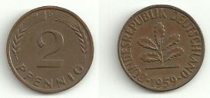 1959 D German 2 Pfennig Coin FC433